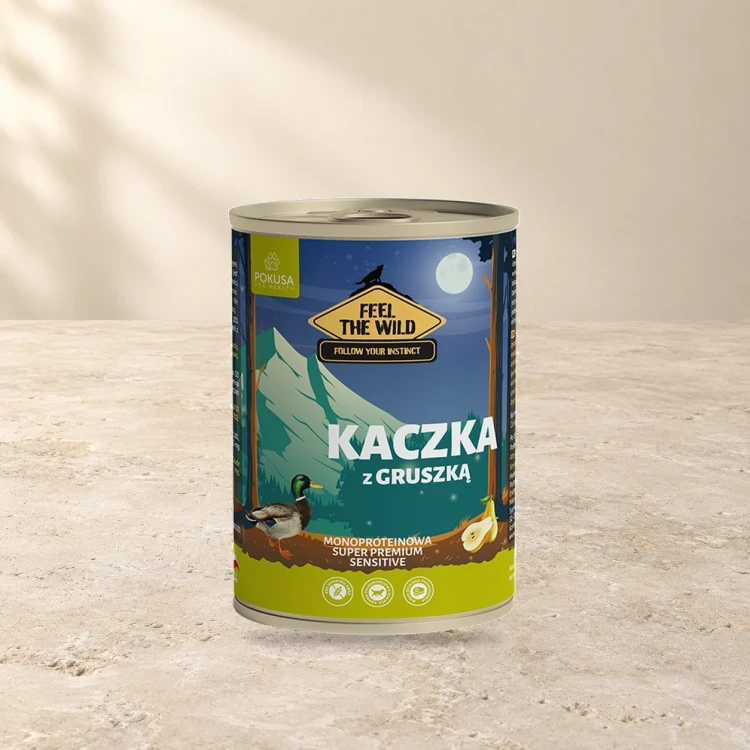 Kaczka z Gruszką 400g Pokusa Feel The Wild monoproteinowa karma dla psa — na jasnym tle