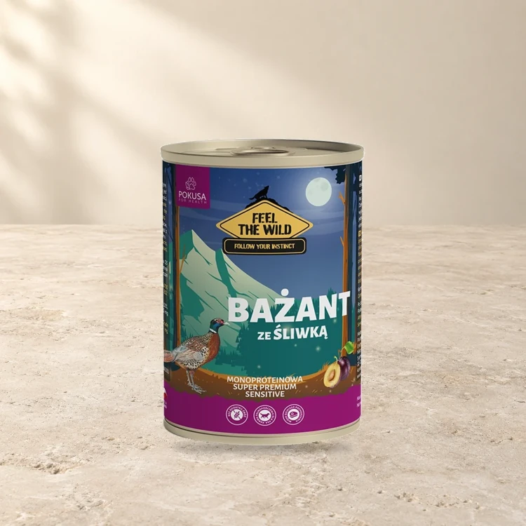 Bażant ze Śliwką 800g Pokusa Feel The Wild monoproteinowa karma dla psa — na jasnym tle