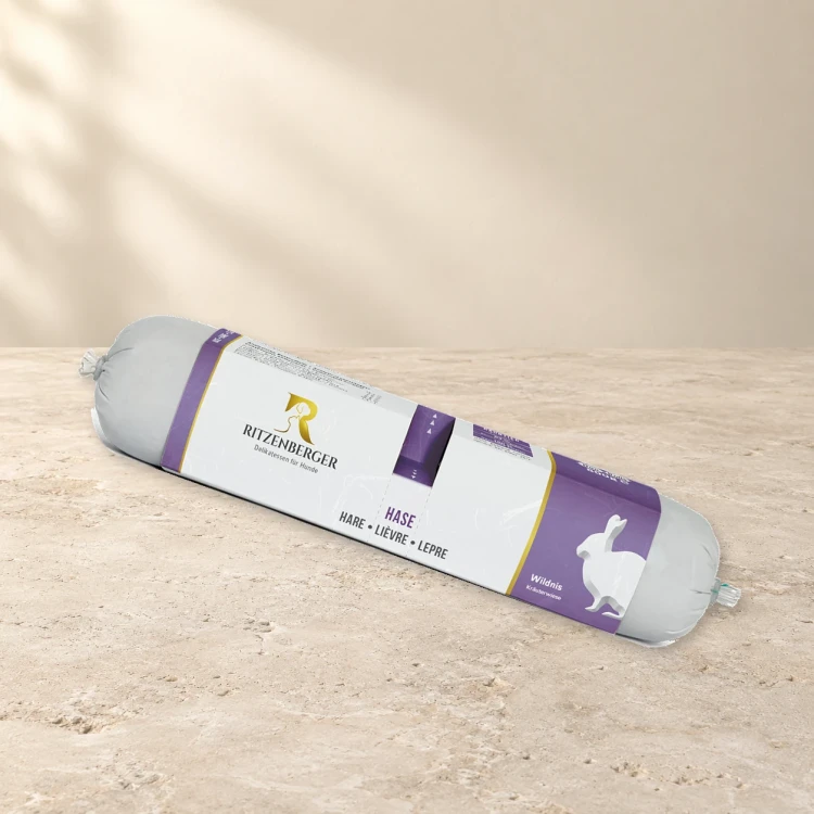 Ritzenberger Zając Duo-Rolls 2 × 400 g – karma mokra dla psa — na jasnym tle