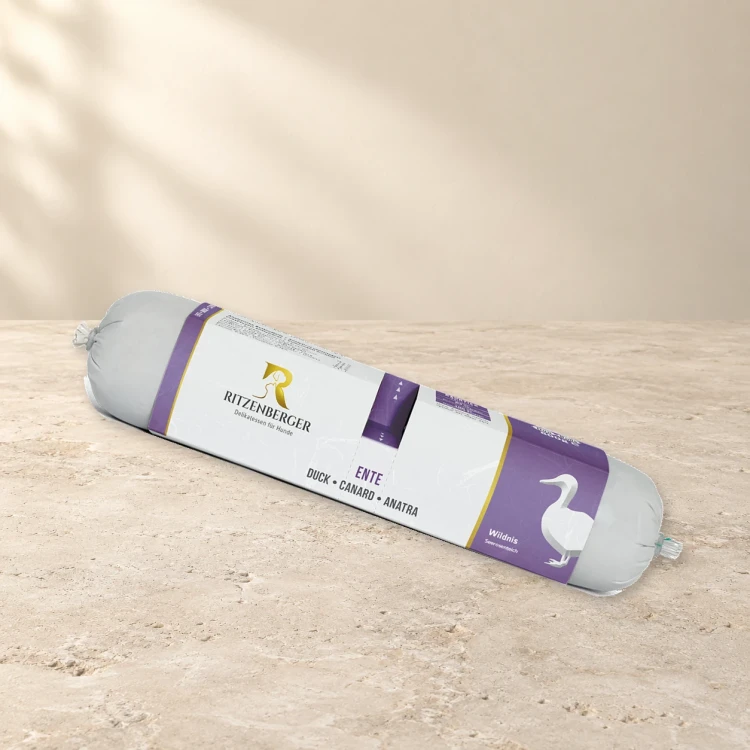Ritzenberger Kaczka i pstrąg Duo-Rolls 2 × 400 g – karma mokra dla psa — na jasnym tle