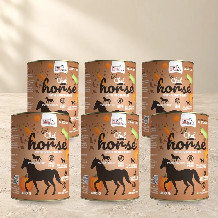 Syta Micha Konina z warzywami 6x400g – mokra karma dla psa — na jasnym tle