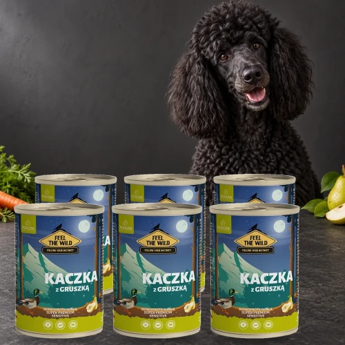 6x800g Kaczka z Gruszką Pokusa Feel The Wild monoproteinowa karma dla psa — z psem