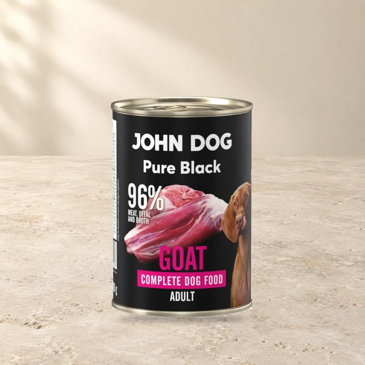Puszka karmy mokrej John Dog Kozina Pure Black 400 g na jasnym tle