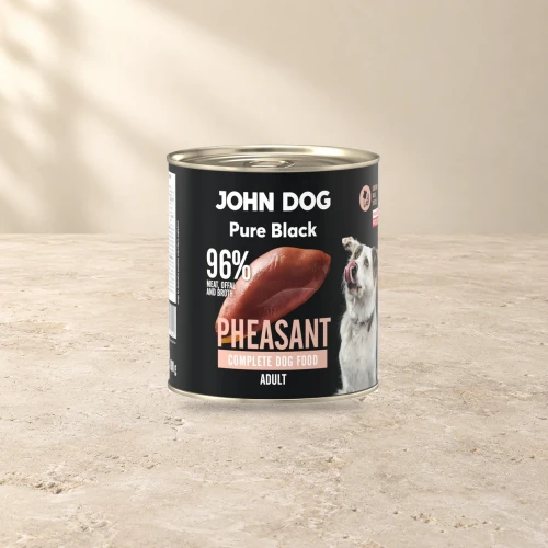 Puszka karmy mokrej John Dog Bażant Pure Black 800 g na jasnym tle