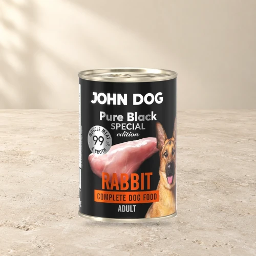 Puszka karmy mokrej John Dog Królik Special Edition 400 g na jasnym tle
