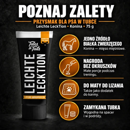 Poznaj zalety Tales & Tails Leichte LeckTion Konina 75 g