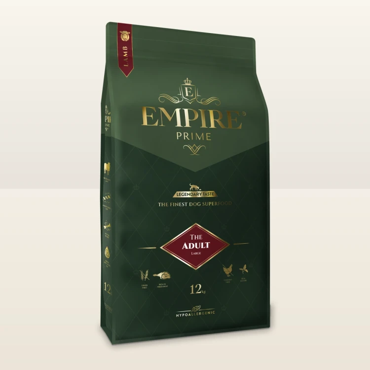 Worek karmy EMPIRE Prime Adult 25+ dla dużych psów 12 kg na jasnym tle