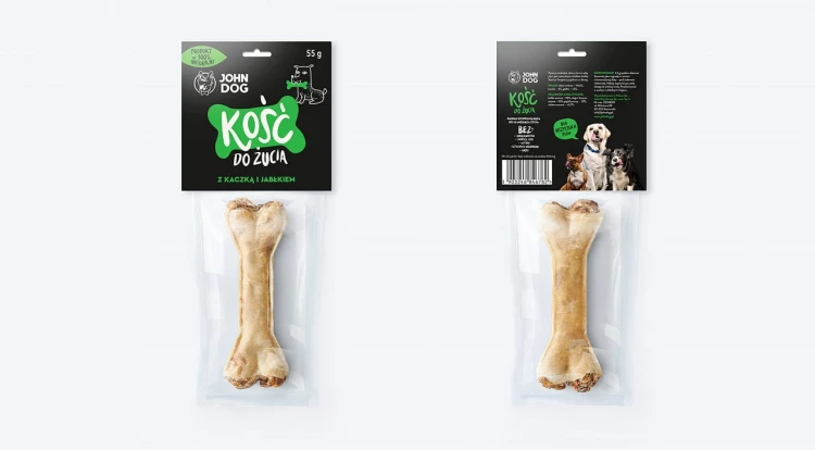 John Dog – kość do żucia z kaczką i jabłkiem 12 cm – opakowanie