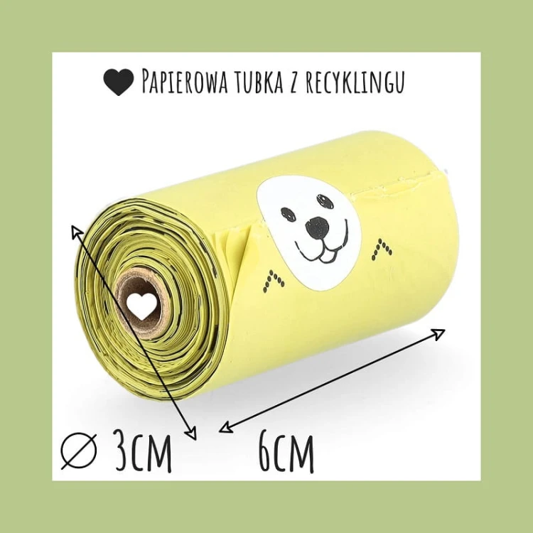 Grafika zielonej rolki StarchBag z wymiarami 3 cm średnicy i 6 cm długości oraz oznaczeniem papierowej tulejki
