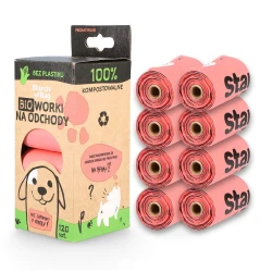 Ośmiopak - Bio Worki na odchody 8x 15szt = 120 woreczków StarchBag- różowe