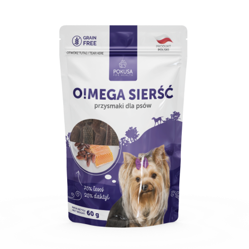 Pokusa O!mega sierść 60 g – przysmaki dla psa