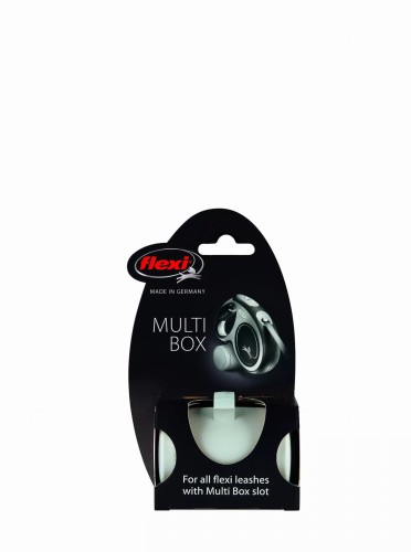 Pojemnik Flexi Multi Box na czarnej zawieszce z rysunkiem akcesorium i wysuniętego woreczka
