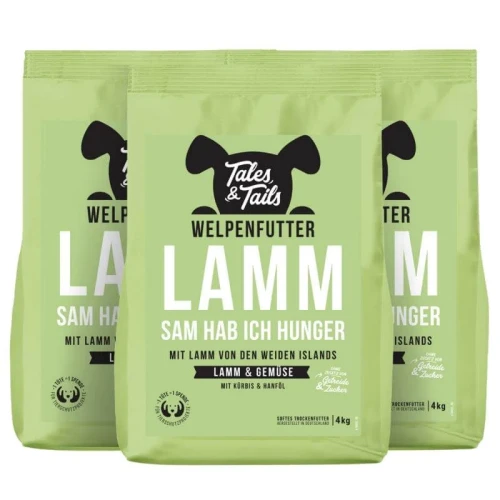 Tales & Tails Junior jagnięcina 3 × 4 kg – zestaw karmy