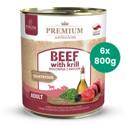 6x800g Wołowina z Krylem Premium Selection Pokusa karma mokra dla dorosłych psów