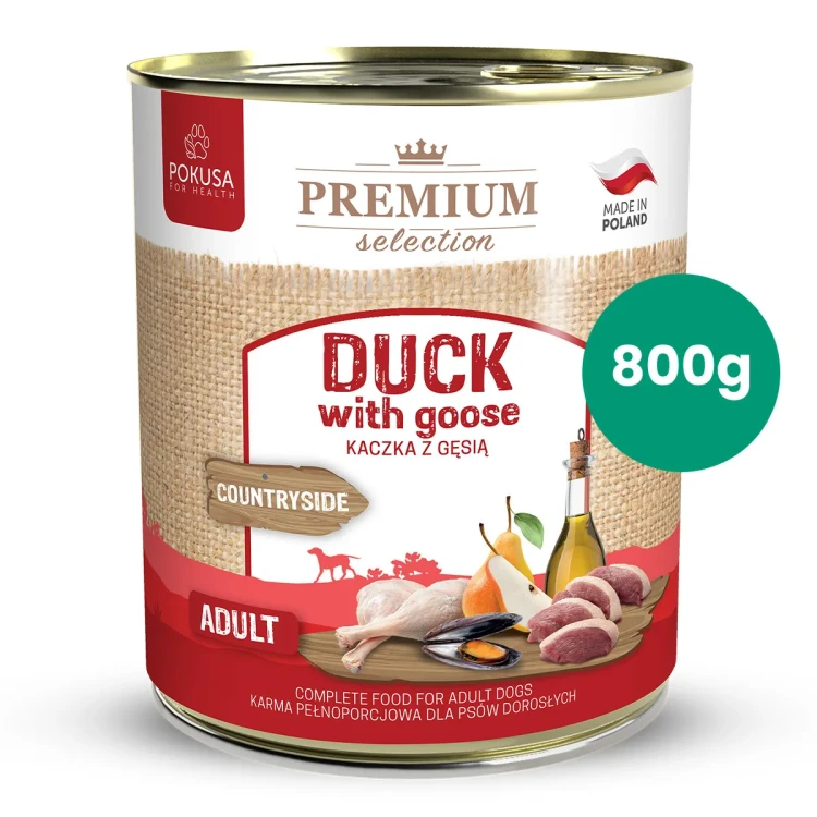 Puszka-800g-Kaczka-z-Gęsią-Premium-Selection-Pokusa-karma-mokra-dla-psa.webp