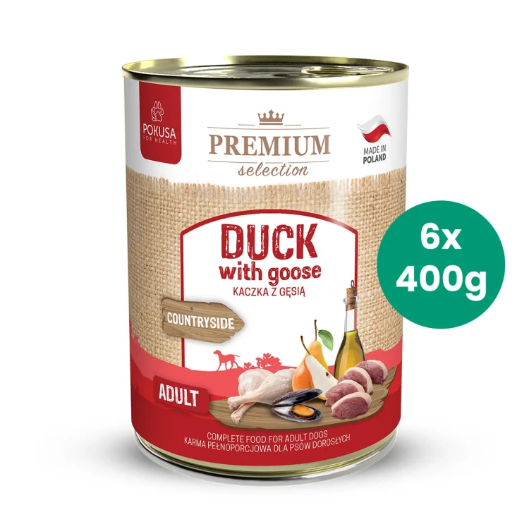 Zestaw-6-Puszek-400g-Kaczka-z-Gęsią-Premium-Selection-Pokusa-karma-mokra-dla-psa.webp.webp