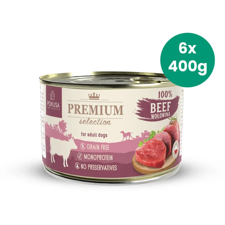 Zestaw-6-Puszek-400g-Wołowina-100%-Premium-Selection-Pokusa-karma-mokra-monobiałkowa-dla-psa.webp