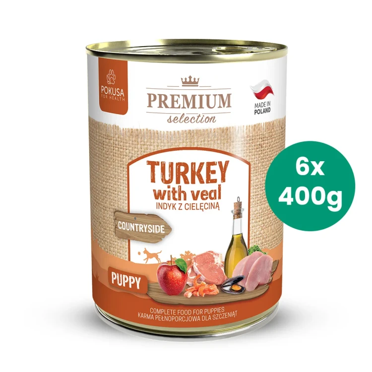 Zestaw-6-puszek-400g-Indyk-z-Cielęciną-Pokusa-Premium-Selection-karma-mokra-dla-psich-szczeniąt.webp