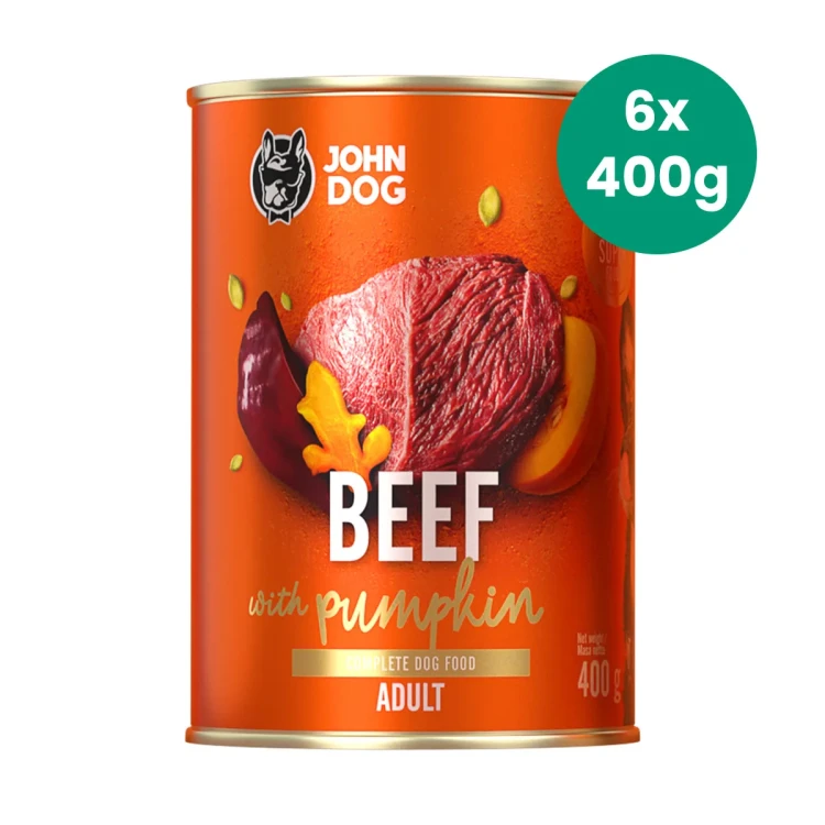Zestaw-6-Puszek-400g-Wołowina-z-Dynią-John-Dog-Pumpkin-karma-mokra-monobiałkowa-dla-psów-dorosłych.webp