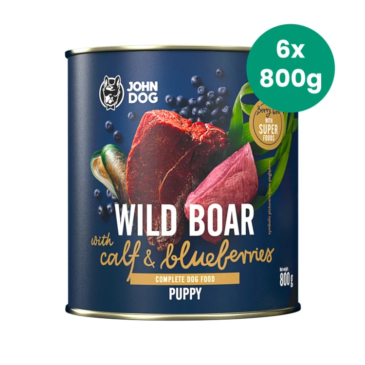 Zestaw-6-Puszek-800g-Dzik-z-Cielęciną-i-Jagodami-John-Dog-Berry-Line-karma-mokra-dla-psich-szczeniąt.webp
