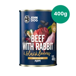 Wołowina z Królikiem i Jeżynami 400g John Dog Berry Line karma mokra dla psich szczeniąt