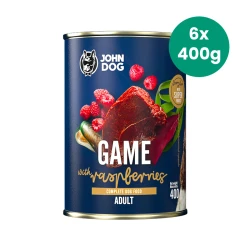 6x400g Dziczyzna z Malinami John Dog Berry Line karma mokra dla psów dorosłych