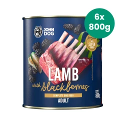 6x800g Jagnięcina z Jeżynami John Dog Berry Line karma mokra monobiałkowa dla psów dorosłych