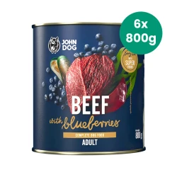 6x800g Wołowina z Borówkami John Dog Berry Line karma mokra monobiałkowa dla psów dorosłych