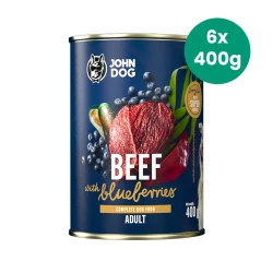 6x400g Wołowina z Borówkami John Dog Berry Line karma mokra monobiałkowa dla psów dorosłych