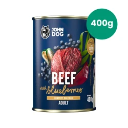 Wołowina z Borówkami 400g John Dog Berry Line karma mokra monobiałkowa dla psów dorosłych