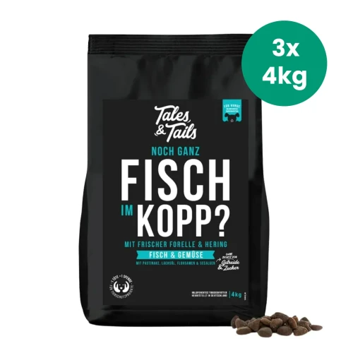 Tales & Tails ryby 12 kg – karma półwilgotna, zestaw 3 × 4 kg