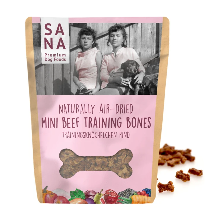 SANADOG Mini Bones wołowina 100 g – opakowanie i kosteczki