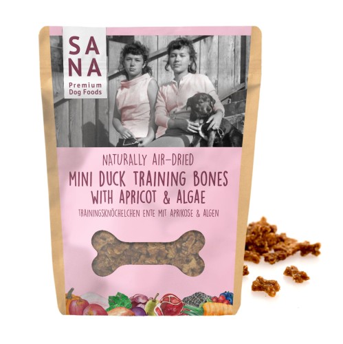 SANADOG Mini Bones kaczka z morelą i algami 100 g – kosteczki treningowe
