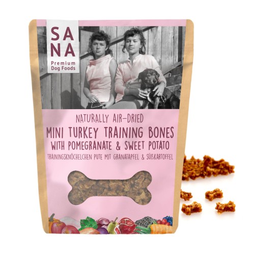 SANADOG Mini Bones indyk z granatem i batatami 100 g – kosteczki treningowe