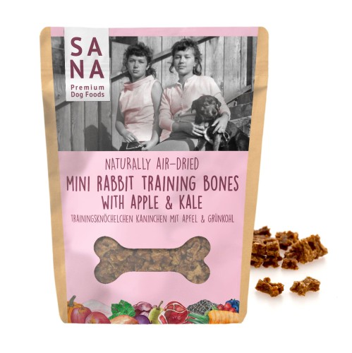 SANADOG Mini Bones królik z jabłkiem i jarmużem 100 g – kosteczki treningowe