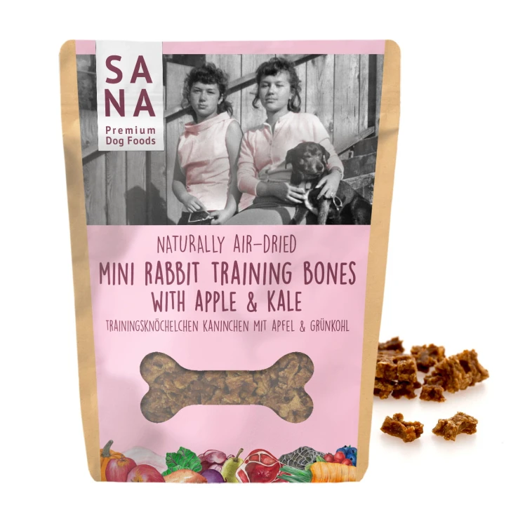 SANADOG Mini Bones królik z jabłkiem i jarmużem 100 g – kosteczki treningowe