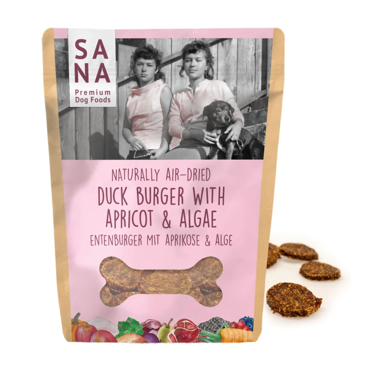 SANADOG burgery kaczka z algami i morelami 100 g – przysmaki dla psa
