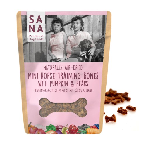 SANADOG Mini Bones konina z dynią i gruszką 100 g – kosteczki treningowe