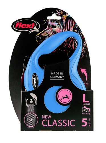 Flexi New Classic L 5 m niebieska – smycz automatyczna z taśmą
