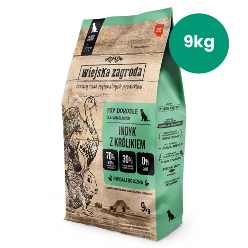 Wiejska Zagroda indyk z królikiem 9 kg – karma sucha