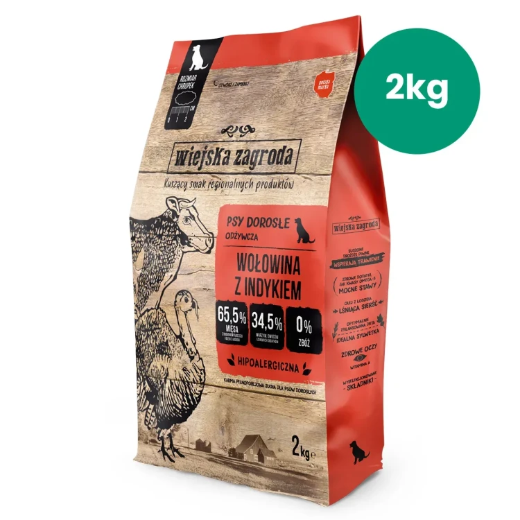 Wiejska Zagroda wołowina z indykiem 2 kg – karma sucha