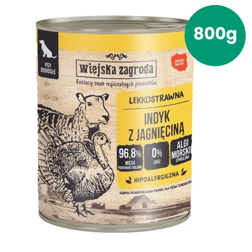 Wiejska Zagroda indyk z jagnięciną 800 g – karma mokra