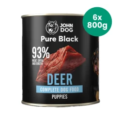 6x800g Jeleń Junior John Dog Pure Black monobiałkowa mokra karma dla psich szczeniąt