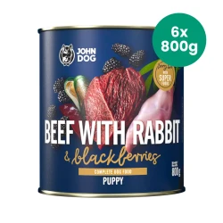 6x800g Wołowina z Królikiem i Jeżynami John Dog Berry Line karma mokra dla psich szczeniąt
