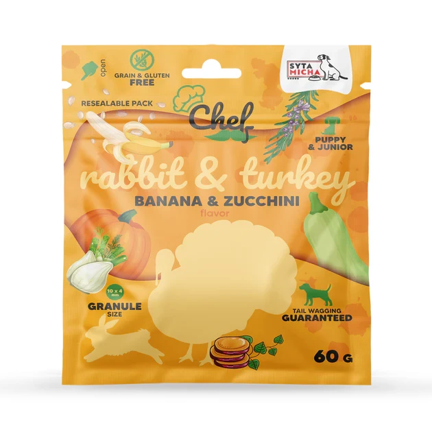 Próbka Królik z Indykiem 60g Syta Micha karma bez kurczaka i zbóż dla szczeniąt i młodych psów.webp