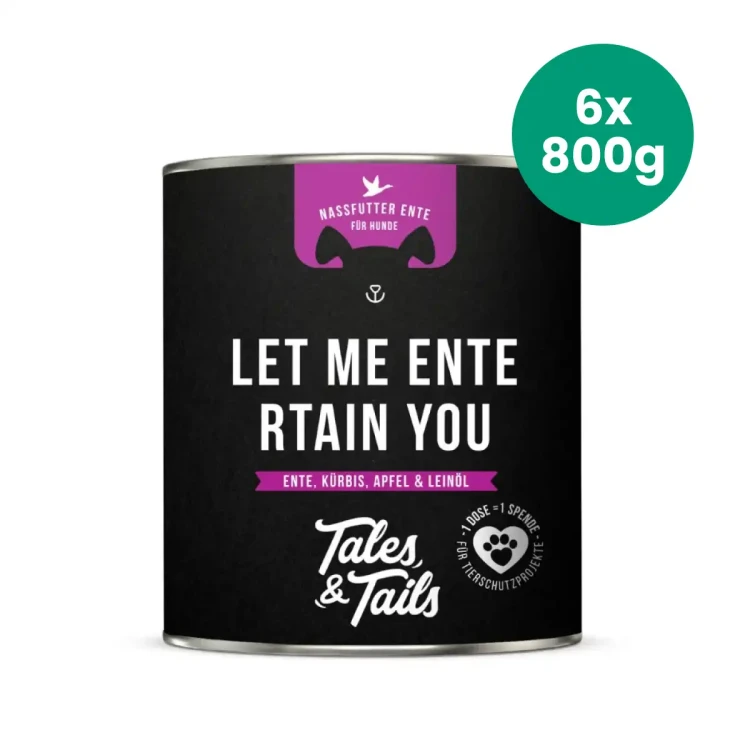 Tales & Tails kaczka 6 × 800 g – puszka z oznaczeniem zestawu
