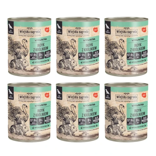 Wiejska Zagroda indyk z królikiem 6 × 800 g – zestaw puszek