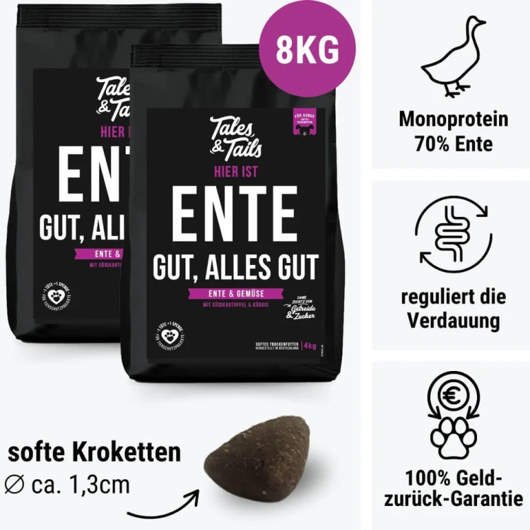 Tales & Tails kaczka 8 kg – zestaw dwóch worków karmy