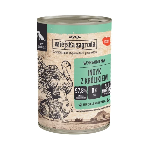 Wiejska Zagroda indyk z królikiem 400 g – puszka mokrej karmy