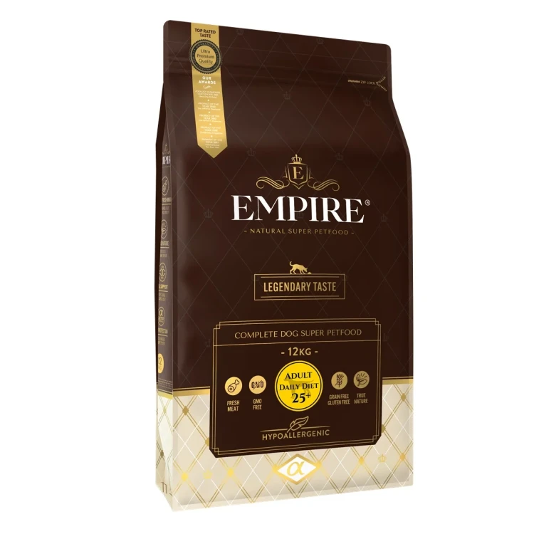 Brązowo-złoty worek Empire Adult Daily Diet z żółtym okrągłym oznaczeniem wariantu na froncie